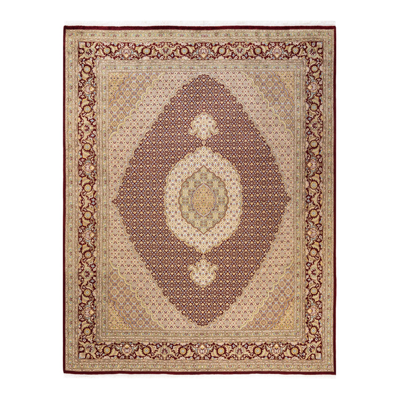 Tapis traditionnel rouge en laine noué à la main 7 pi 10 po x 10 pi 1 po