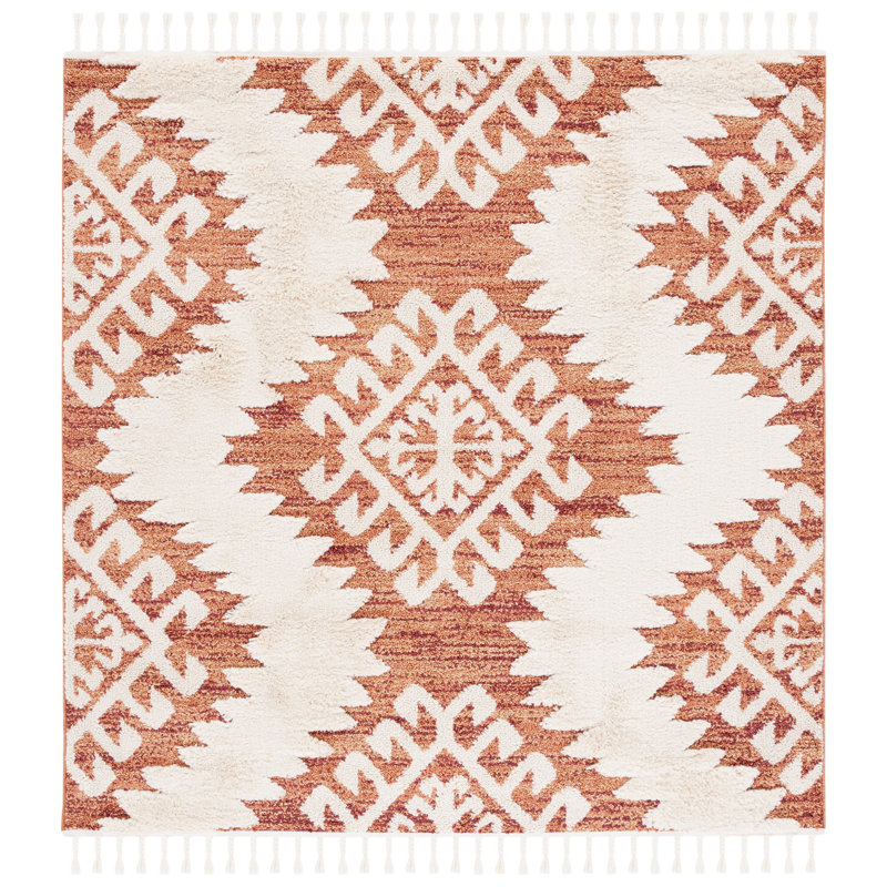 Tapis Ikat Imraan, Orange/Ivory, Carré 6 pi 7 po