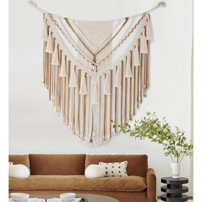 Macramé suspendu 47 po x L 55 po brun en macramé décoration murale panneaux bohème fait à la main fil artisanat salon chambre décoration de la maison