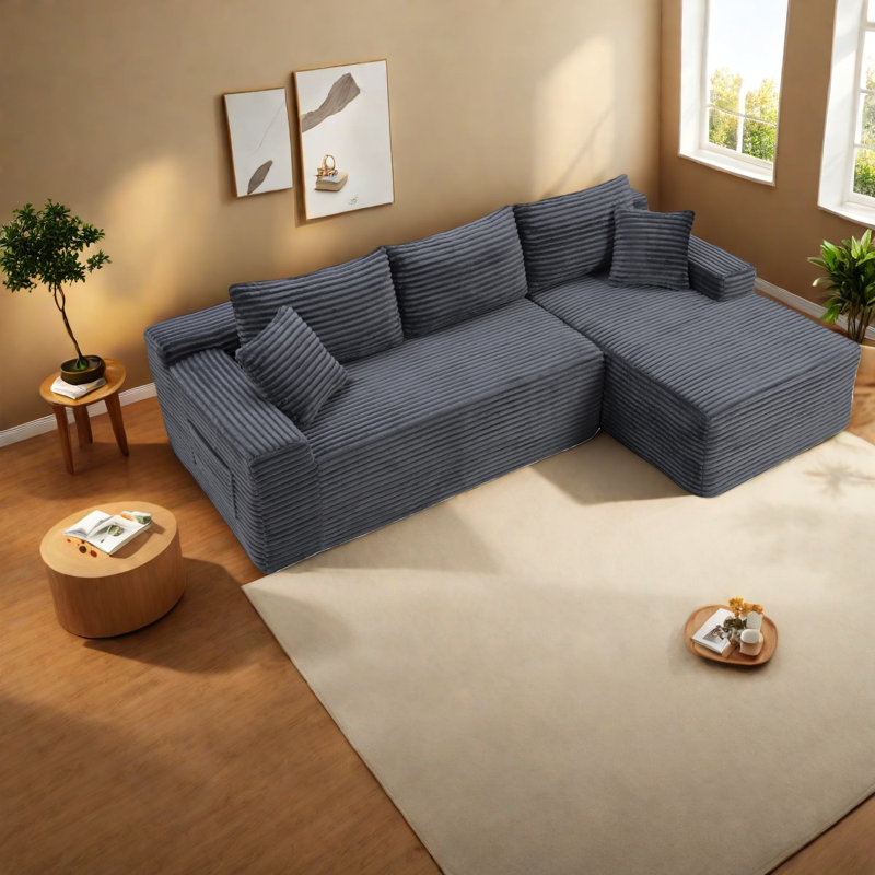 Compression Cloud Sectionals, Corduroy Modern L Shape Chaise For Home