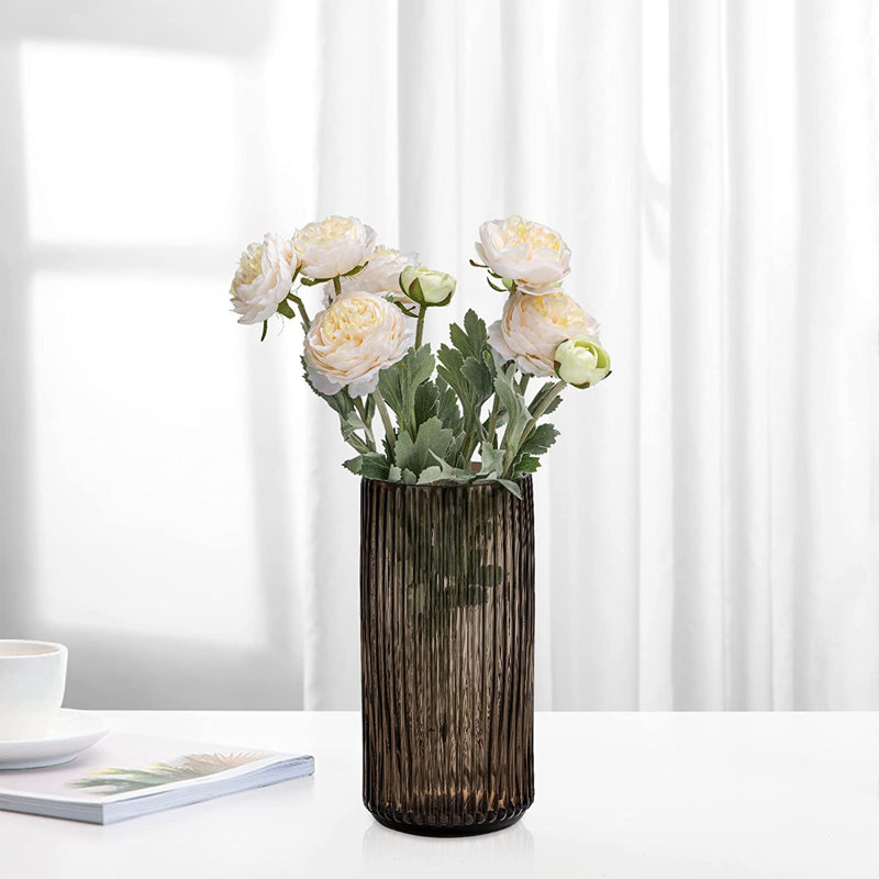Fluted Cylindrical Flower Glass Vase Ornaments Glass Vase For Home Decor, 7.8" H x 3.5" W x 3.5" D