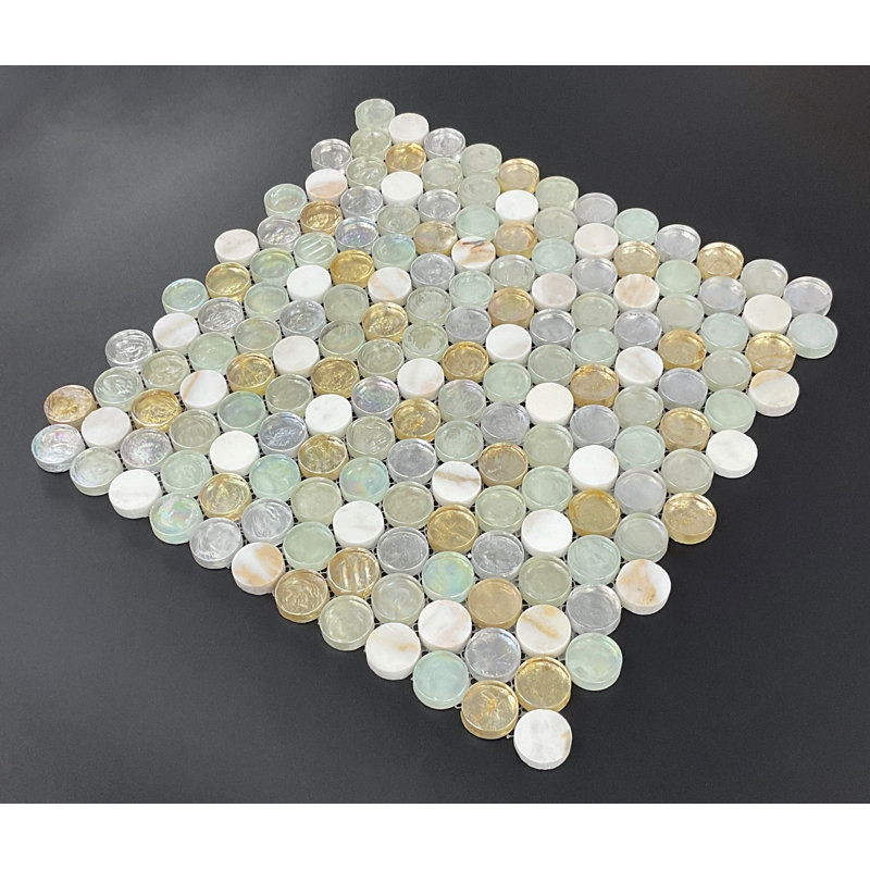 1" Round Glass and Marble Mosaic Tiles