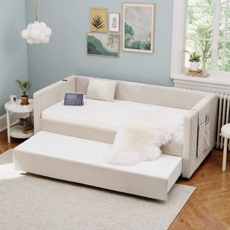 Lit de jour en velours Emerald, Beige