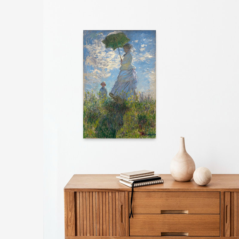 Woman With A Parasol 1875 Classic Abstract Contemporary Nature Spring Wall Art Print by Claude Monet - Wrapped Canvas Print