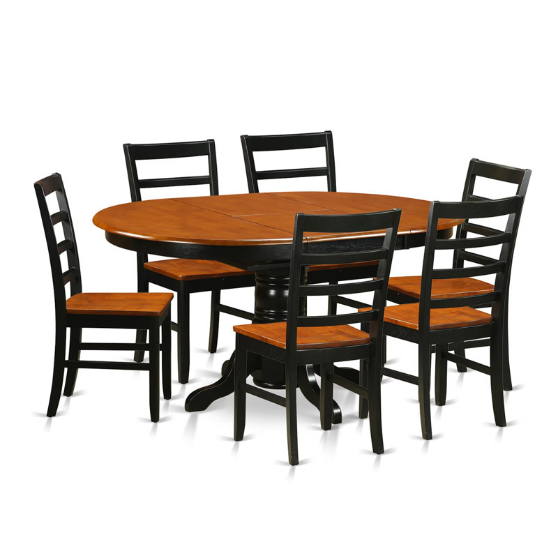 7 Piece Kitchen Table Set Consist of an Oval Dining Table with Butterfly Leaf and 6 Dining Room Chairs, 42x60 Inch, Black & Cherry