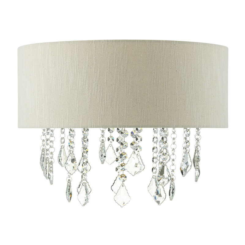 15.75"x15.75" x 8"H Large Premium Double Drum Linen &Crystal Shade - Tan