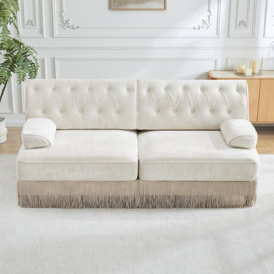 76.6" Modern Tufted Velvet Chesterfield Sofa With Fringe Skirt