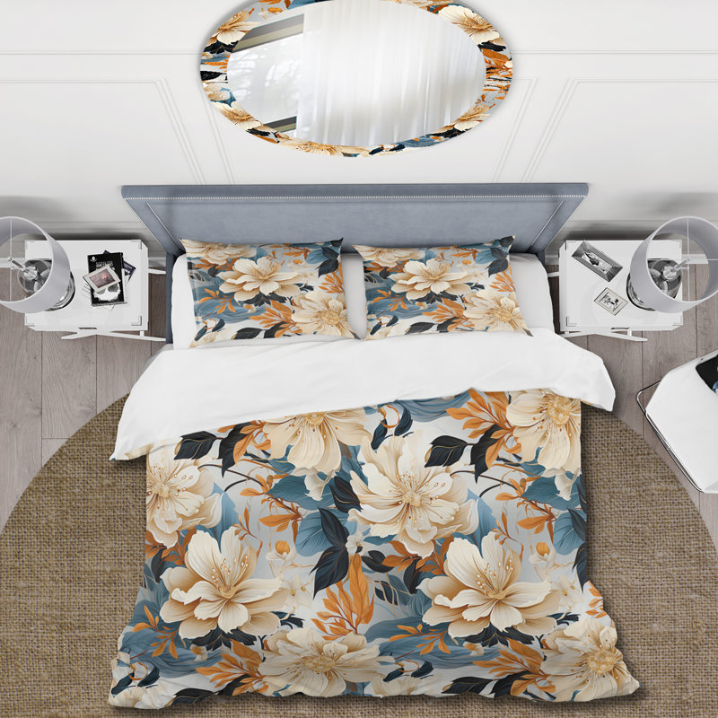 Ensemble de housse de couette Mosaic Beige and Blue Botanicals, Housse de couette pour très grand lit et 2 très