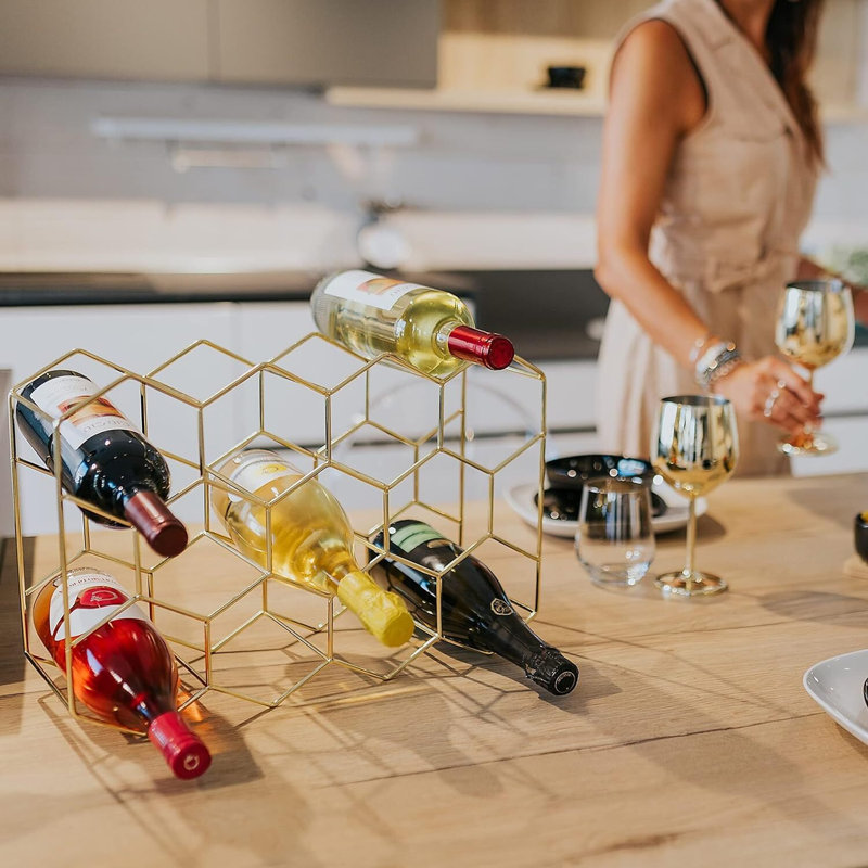 Countertop Wine Rack - 14 Bottle Freestanding, Gold