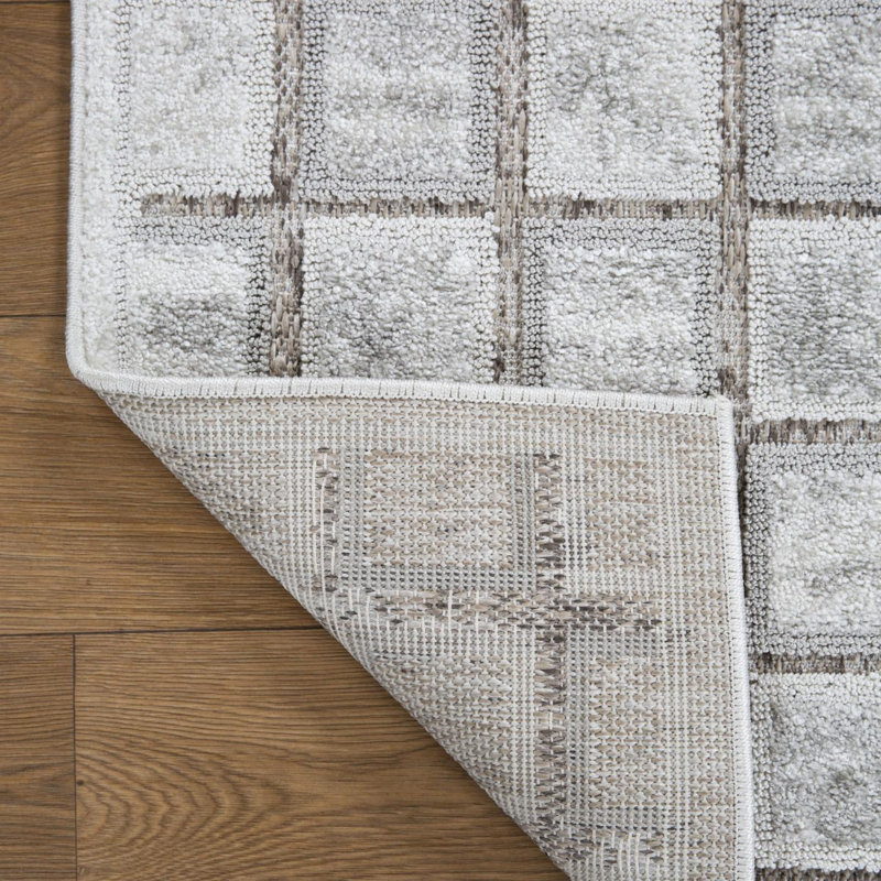 Modern Geometric Grid Area Rug, Mushroom, 6x9