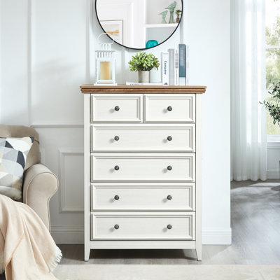 Beige 6 Dresser - Spacious Storage Cabinet With Elegant Counter Top Design For Bedroom 6 Drawer Organize Your Belongings Silent Metal Slides