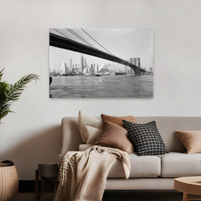 «1940S 1950S Skyline of Lower Manhattan with Brooklyn Bridge from Brooklyn Across The East River», art mural rétro classique rétro