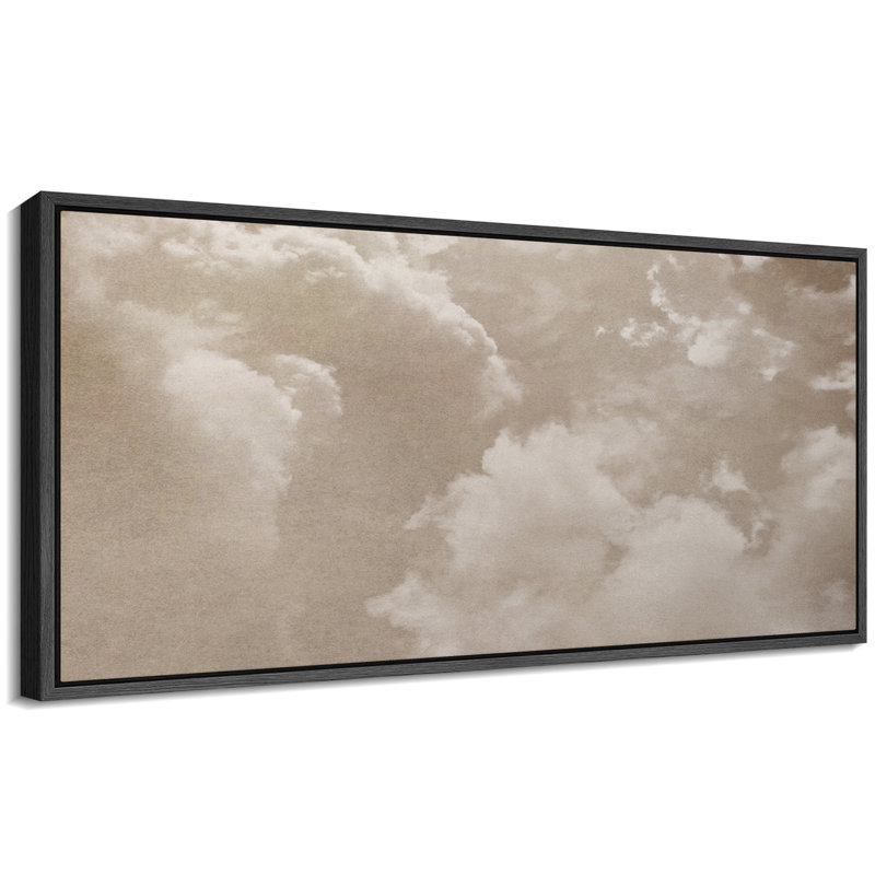 Muted Clouds Abstract Tranquil Neutral Antique Retro Decor Extra Large Artwork Print Wall Art, 30" H x 60" W, Black