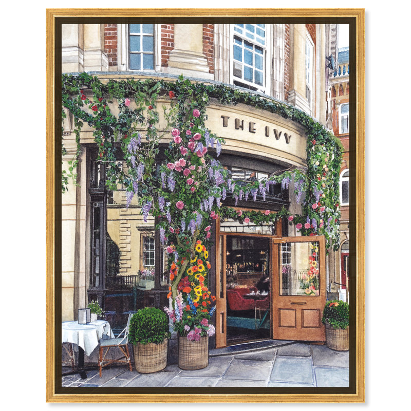 «Cafe Time» - peinture sur toile, H 20 po x l 16 po, Toile encadrée d'or