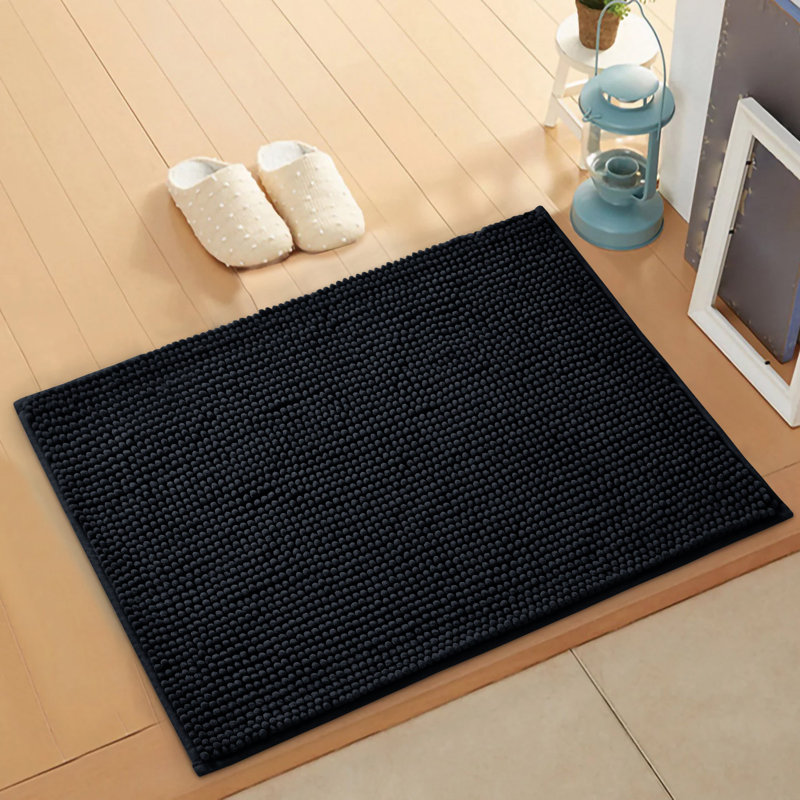 Aspire Homeware Ultra-Soft Chenille Bathroom Rug Mat with Non-Slip Backing, Reactangle (40cm W x 60cm L), Black