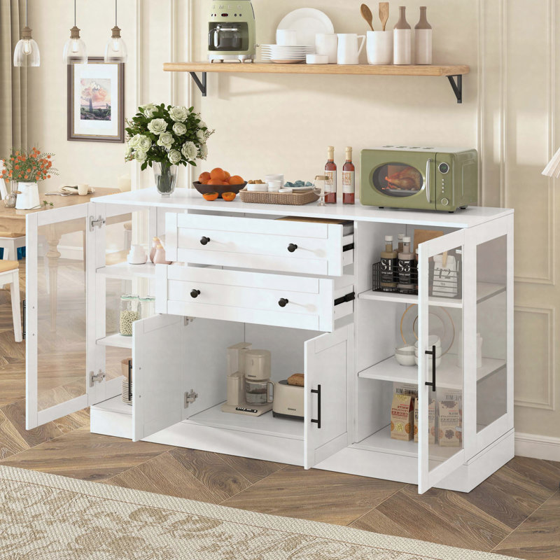 58.3" Modern Buffet Sideboard Cabinet with Power Outlet, 4 Doors, 2 Drawers and Adjustable Shelves