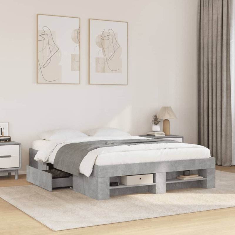 Storage Bed, European Double (140 x 200 cm), Concrete Grey