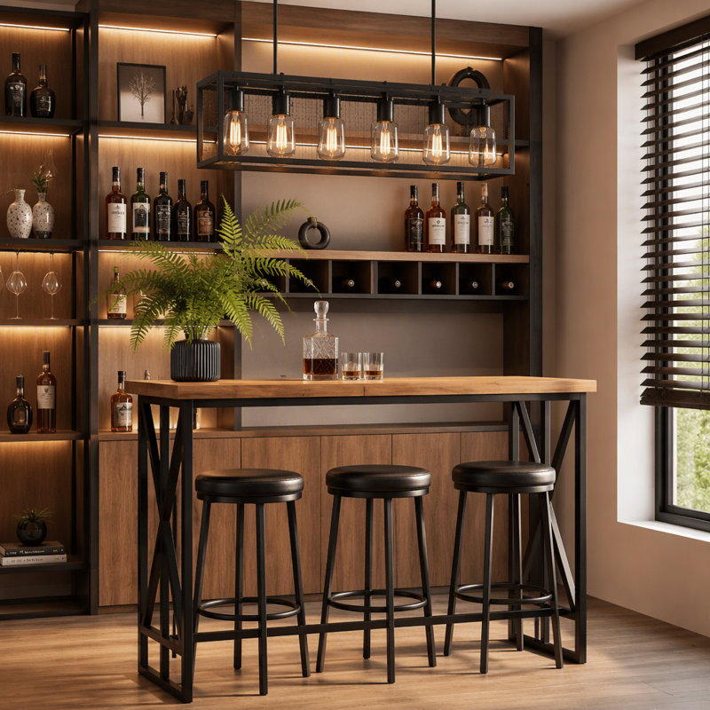 62.6" Rectangular Bar Table, Farmhouse Counter Height Pub Table