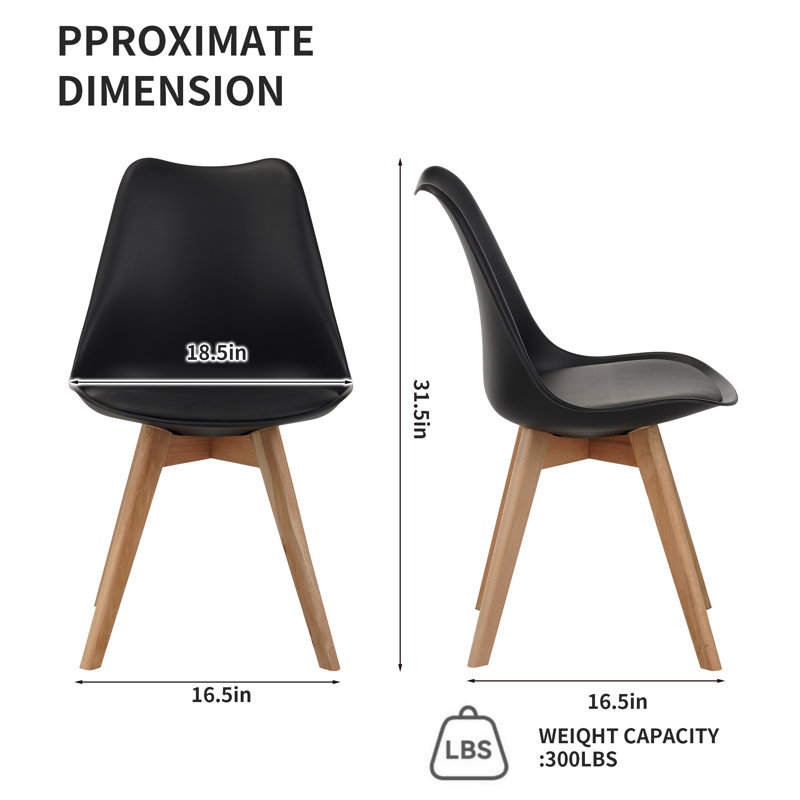 Ensemble de quatre chaises de salle à manger avec pieds en bois pour la cuisine et la salle à manger, Noir