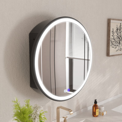 24" Round Smart LED Medicine Cabinet with Adjustable Lighting & Anti-Fog, Wall-Mounted Medicine Cabinet