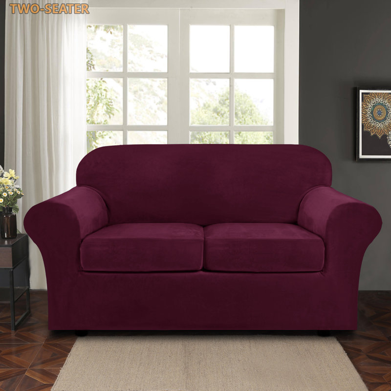 Housse pour causeuse à coussins carrés/rectangulaires, Velours rouge vin