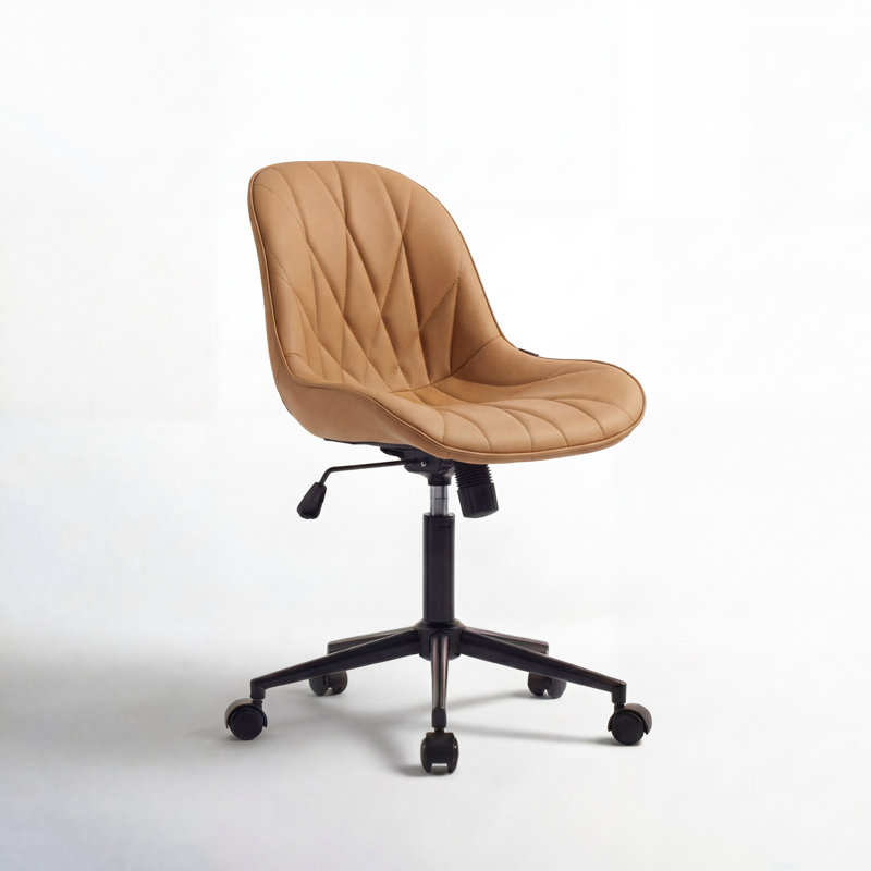 Darlaine Armless Swivel Office Chair Faux Leather Upholstered Waterproof Desk Chair Ergonomic Adjustable Computer Chair, Tan