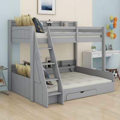 Bunk Bed With Storage Shelves, LED, Charging Station And A Drawer