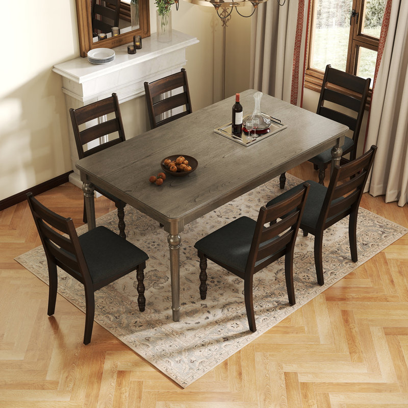 Ensemble de salle à manger rectangulaire rustique avec chaises à dossier échelle rembourrée, ensemble de table de cuisine de ferme
