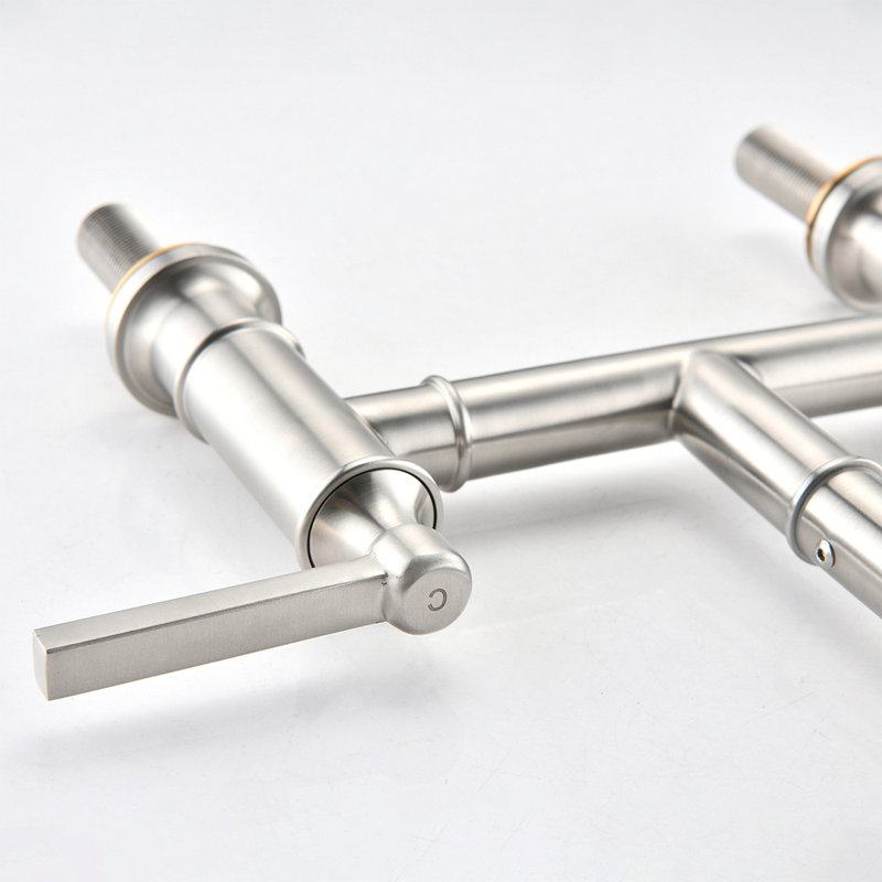 Double Handle Bridge Kitchen Faucet With Side Spray