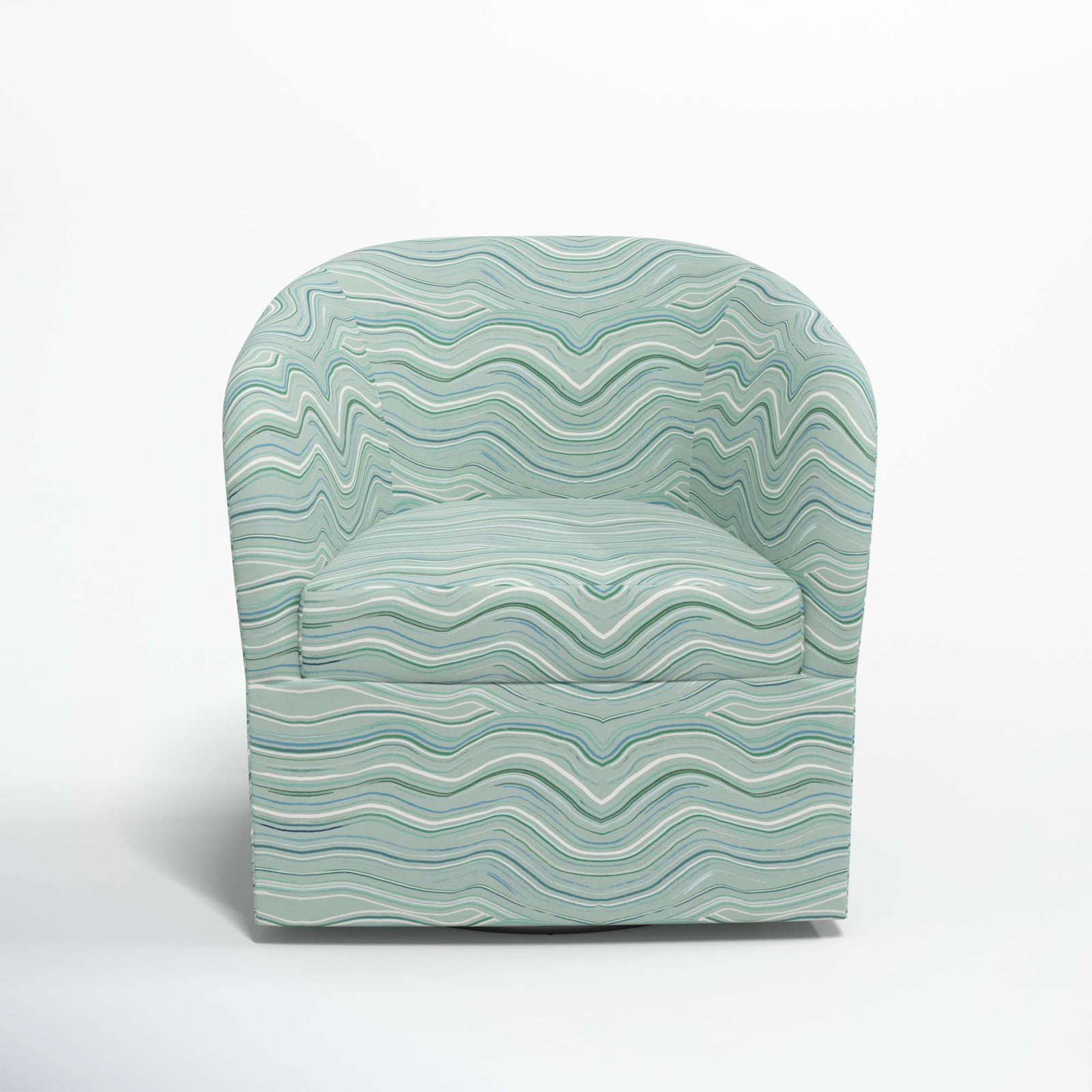 Lesia Upholstered Swivel Barrel Chair, Makes Waves Blue Mist