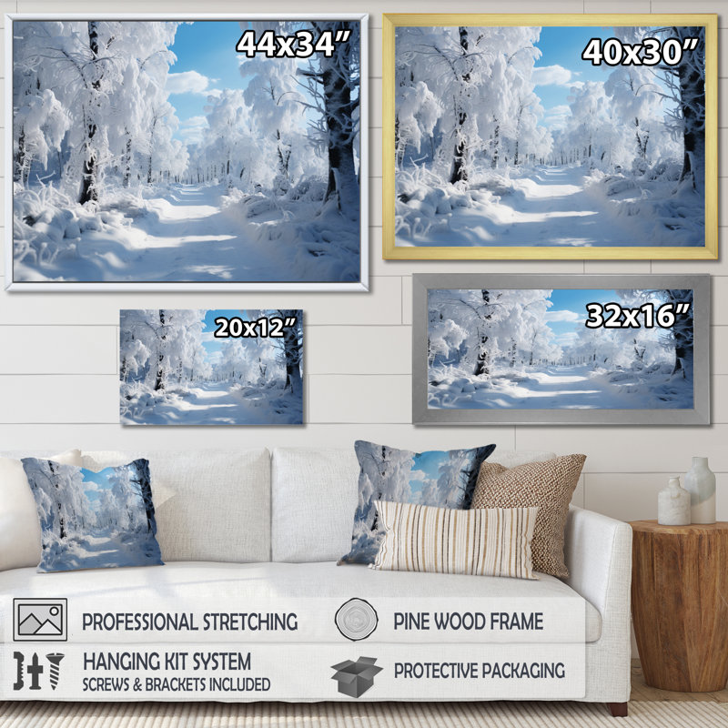Winter Frosty Forest IV, reproduction d'art sur toile, Cadre flottant blanc, H 16 po x l 32 po x P 1 po