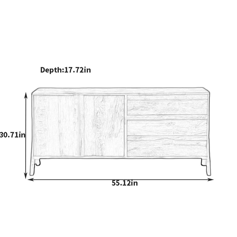 Multi-Functional Retro Sideboard, 30.71" H x 55.12" W x 17.72" D