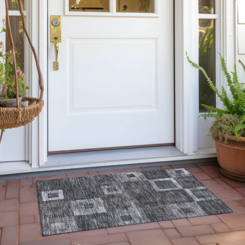 Machine Washable Indoor/Outdoor Cicel ACN1142 Black 1'8" x 2'6" Rug, Rectangle 1'8" x 2'6"
