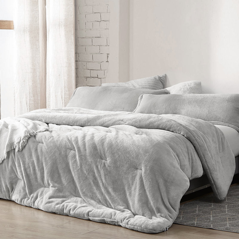 Glacier Gray Twin XL Coral Fleece Comforter Set
