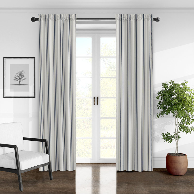 August Stripe Rod Pocket Drapery Panels - Pair, Denim, 50" W x 72" L