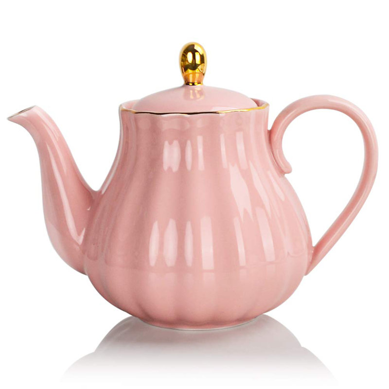Pink Ceramic Teapot with Stainless Steel Infuser, 28 Ounce