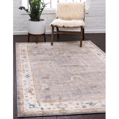 Tapis décoratif à motif floral beige Linz