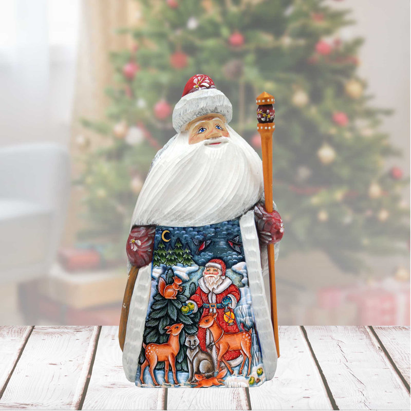 Wood Carved Santa The Animal Whisperer Figurine By G.Debrekht