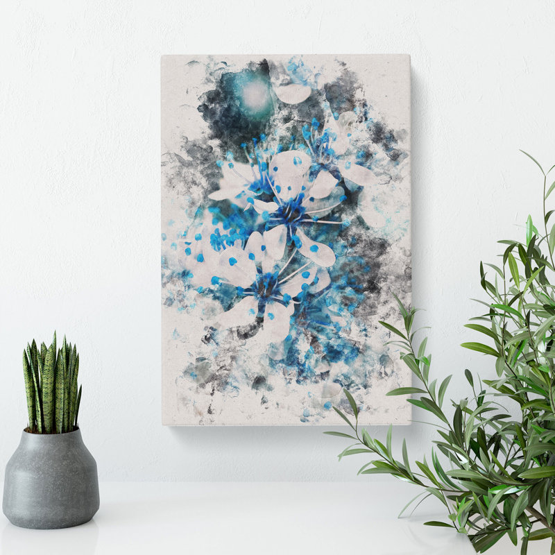 Blue Cherry Tree Flowers - Wrapped Canvas, 50cm H x 35cm W x 3cm D