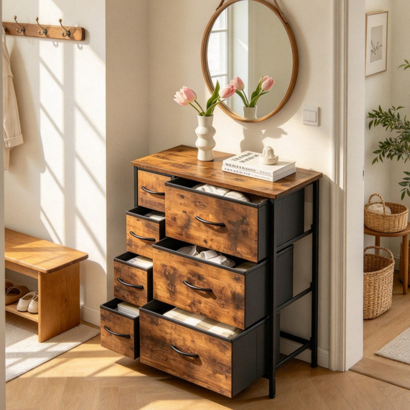 7-Drawer Fabric Storage Chest of Drawers with Sturdy Metal Frame, Multi-Functional Sideboard for Bedroom Living Room Hallway Organization