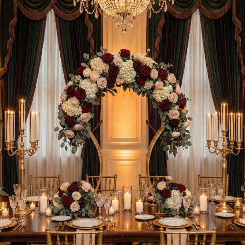 Support de table de mariage en métal doré - Arche de table haute de 32 po pour les arrangements floraux de bricolage et le décor de réception