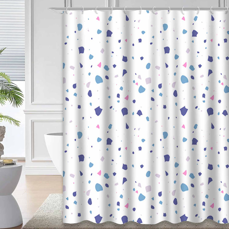 Rideau de douche à motif abstrait blanc vif avec 12 crochets, L 72 po x l 78 po