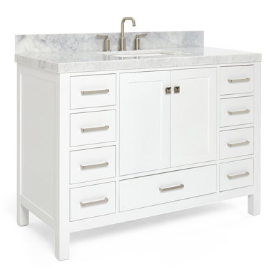 Meuble-lavabo simple en bois massif Cambridge avec comptoir en marbre de Carrare 2 po