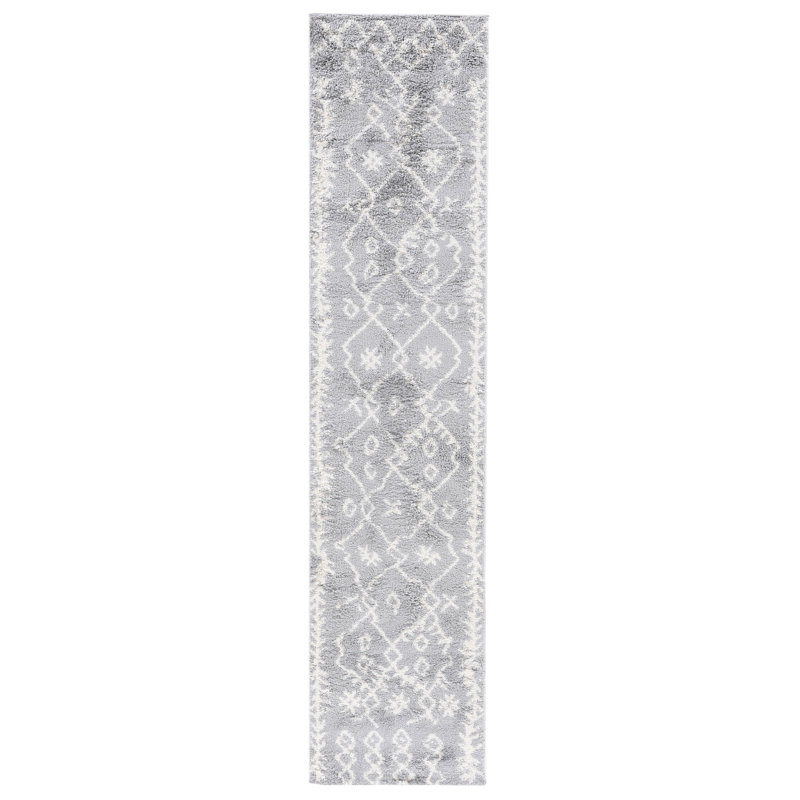 Germnico Low Shag Modern Farmhouse Gray/Ivory Performance Area Rug, Runner 2'2" x 10'