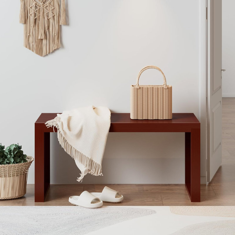 Seamas Bamboo Bench, Farmhouse Dining Bench Entryway Bench for Living Room, Hallway, Bedroom, Bathroom, Brown
