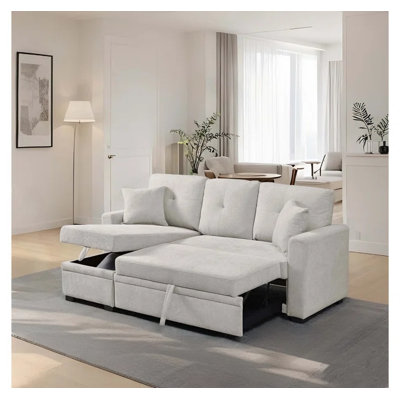 76.5" L-Shaped Sectional Sleeper Sofa With Reversible Storage Chaise,Modern Convertible Pull Out Couch Bed With 2 Pollows