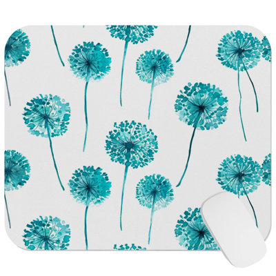 Botanical Turquoise Teal Dandelions I Modern Gaming Cute Office Laptop Desk Pad Gift Mat Square Rectangle Non-Slip Mousepad