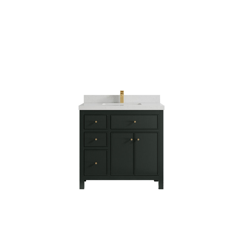 Sonoma 36 po X P 22 po Meuble-lavabo central en albâtre Quartz, Carrara Quartz, Dark Forest Green