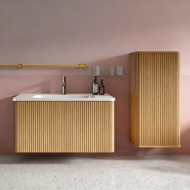 Armoire de salle de bain flottante en chêne naturel - murale, petit espace, pré-assemblée
