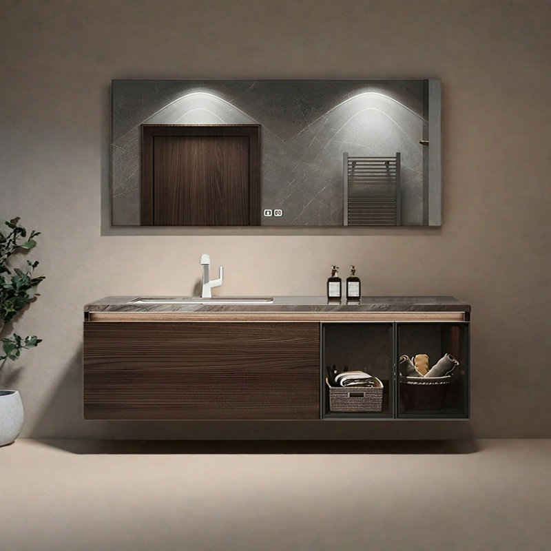 Light luxury style rock plate bathroom cabinet, 19.68" H x 70.86" W x 21.65" D
